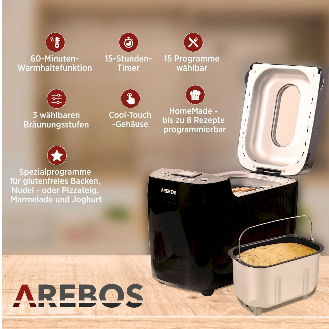 Appareils de cuisine: AREBOS Brotbackautomat Schwarz – Neuf avec emballage d'origine à Bottighofen par zaap 2