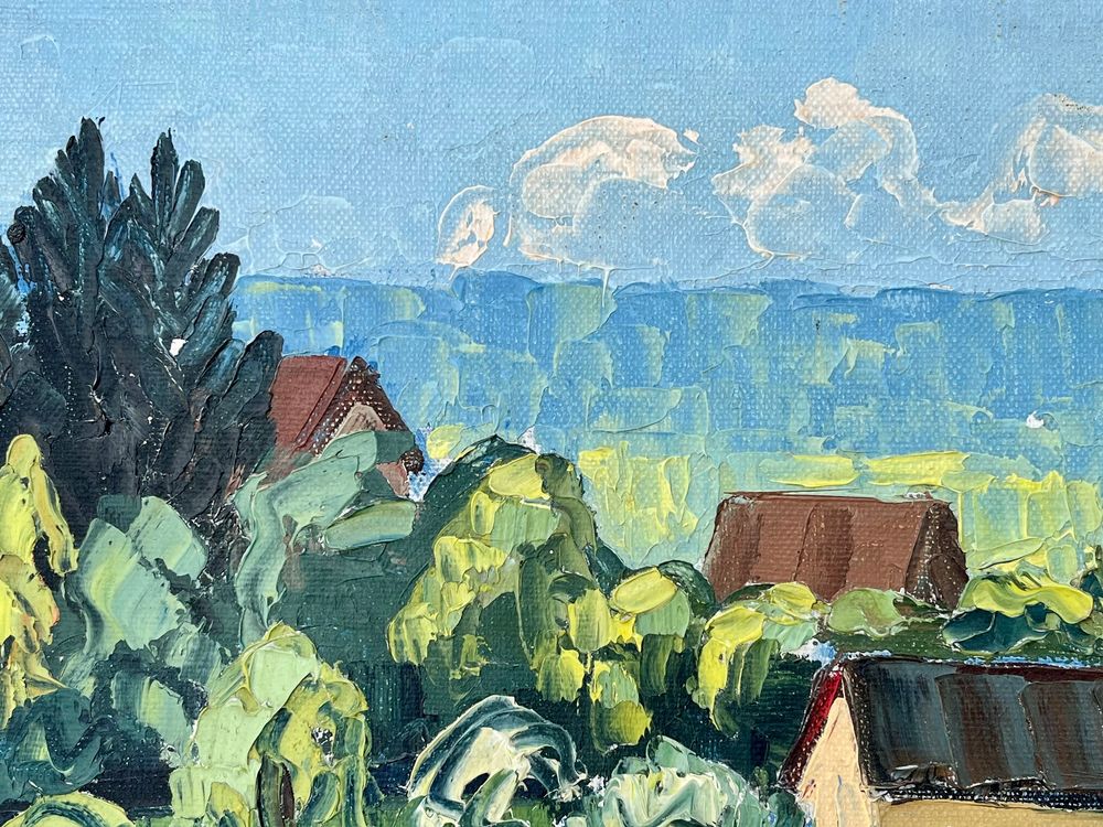 Rolf Vollé, Ölgemälde, Rhein mit Häusern 3