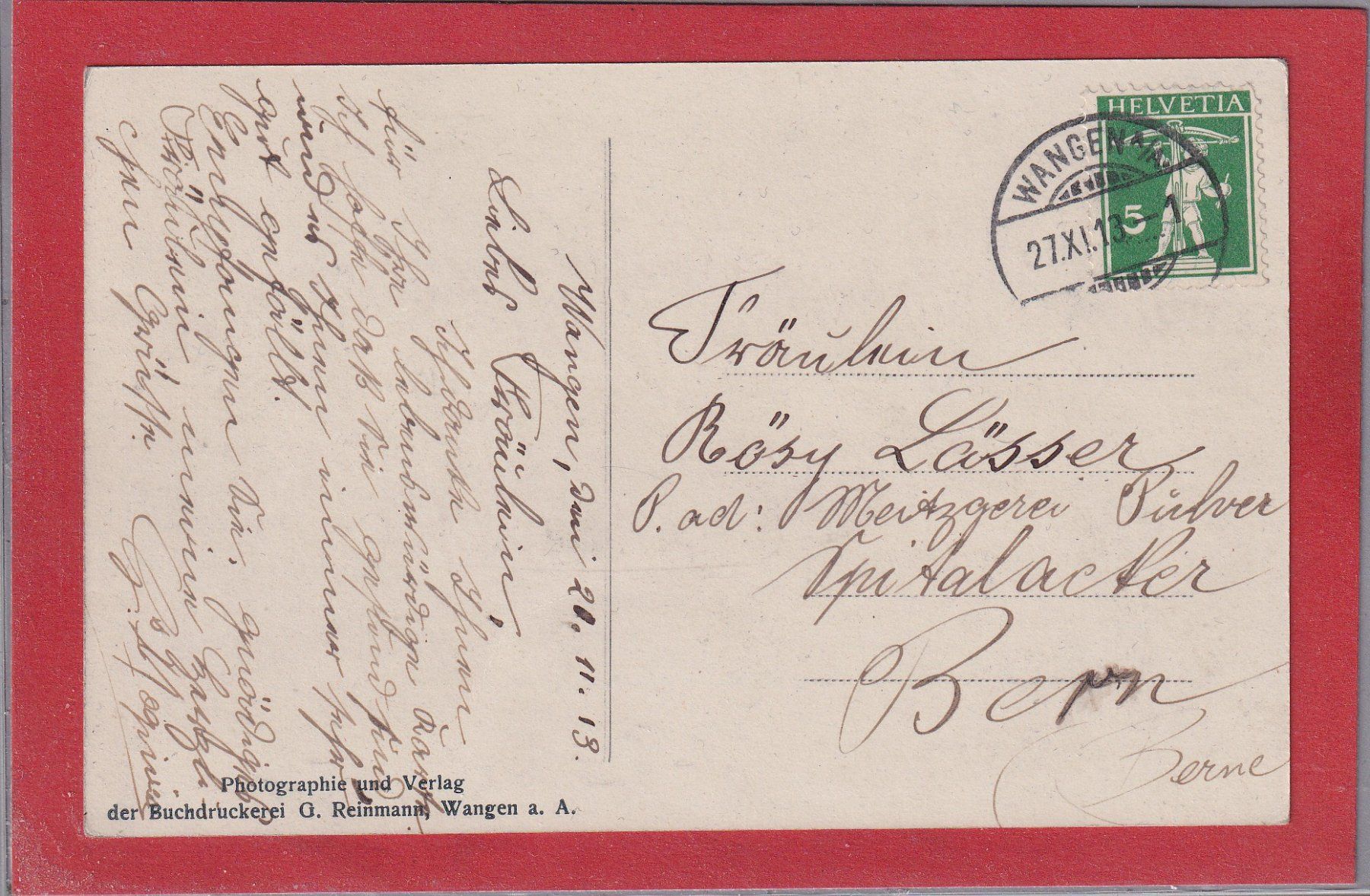 Cartoline postali: Wangen a. Aare - 1913 – Usato da Orvin venduto da Pyaeschli 1
