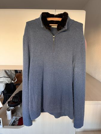 Cashmere Quarter Zip Fur Collar