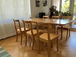 Esstisch und 6 Stühle Buche massiv, lackiert