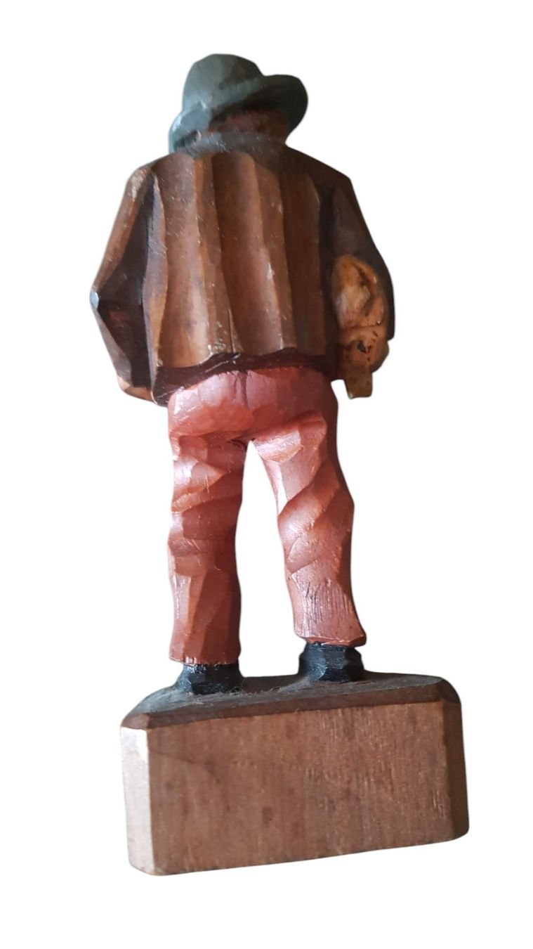 Statuette: Holzfigur antik - Mann mit Glücksschwein – Usato da Mörschwil venduto da antiksalon 3