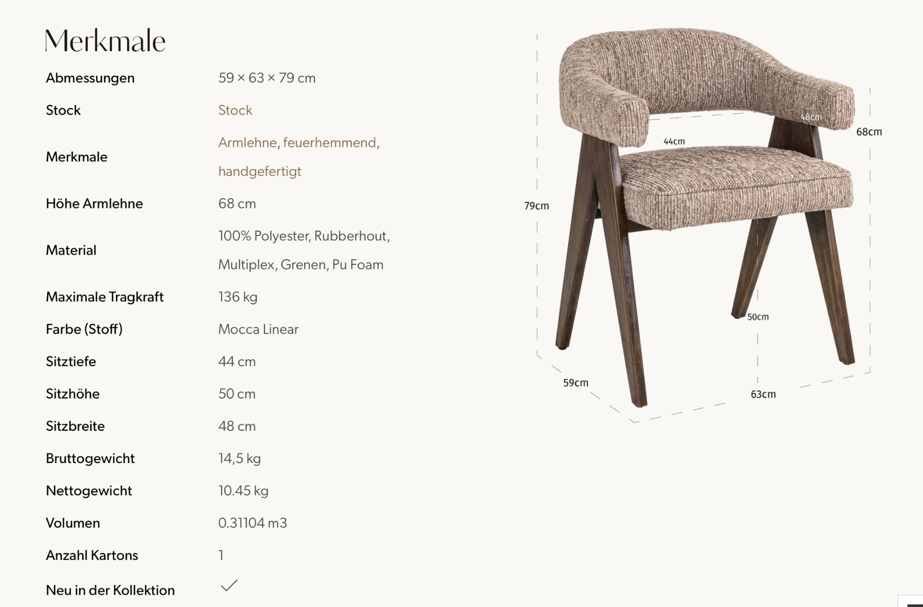 Sedie: NEW+NEW+Dining chair Mori mocca linear fire retardant – Nuovo e nell'imballaggio originale da Ruswil venduto da Miami-2026 2