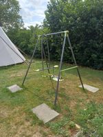 Schaukelgestell mit 2 Schaukelsitzen und Wippe grün