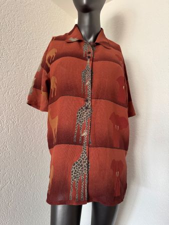 Damen Retro Vintage Hemd Orange Tier Muster Hingucker Gr L