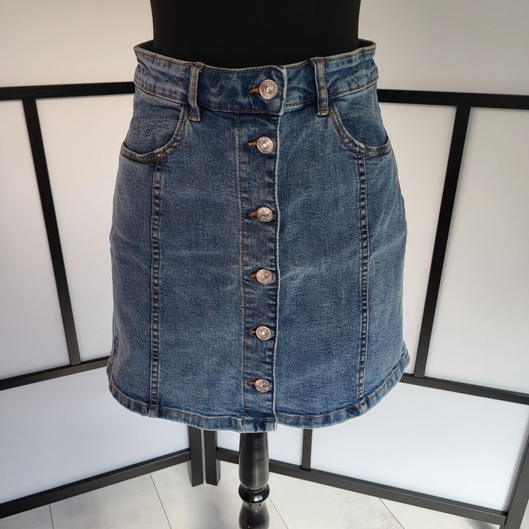 Jupe En Jeans Bleu MANGO Taille 38 - Style Délavé, Longueur Mini, Fermeture éclair | Occasion Très Bon état