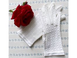 Handschuhe kurz weiss gemustert Gr. M Wedding VINTAGE 1950s