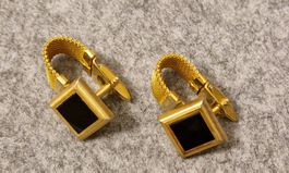 Vintage Manschettenknöpfe schwarz/gold mit Band / Kette