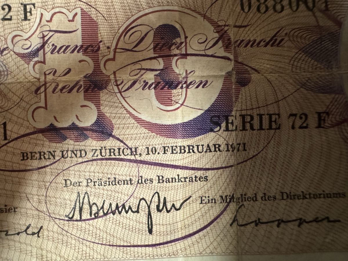 Banknoten: 10 Franken - Schweiz 1971 – Gebraucht aus Massagno von ilm_vd96 2