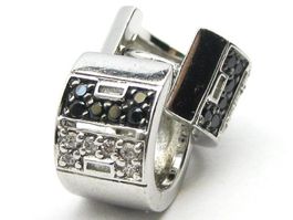 Ohrringe breite Creolen Silber 925 schwarze weisse Steine