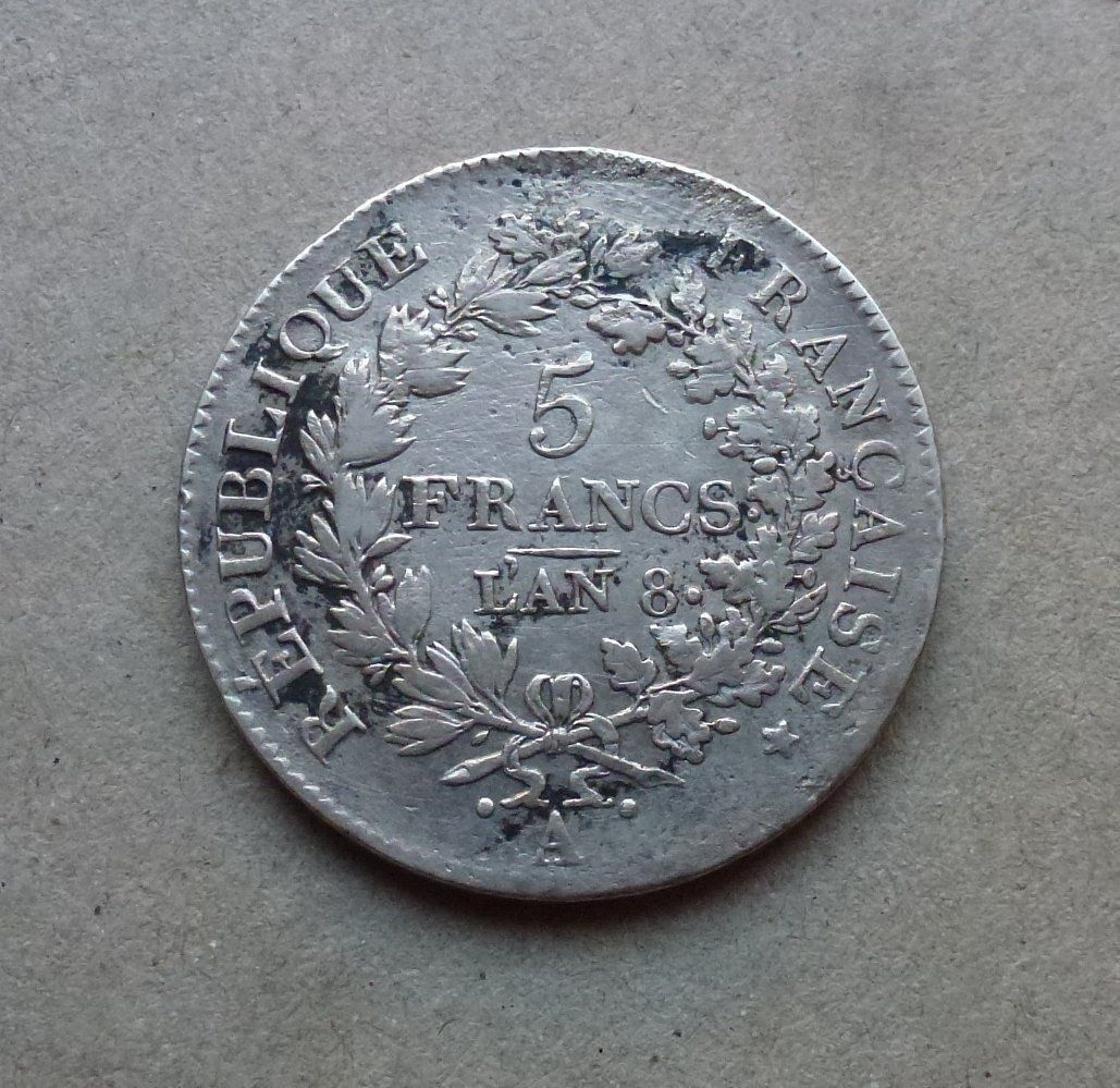 Alle Münzen: Frankreich ++ 5.- Francs An 8 A – Gebraucht aus Walkringen von Casablanca777