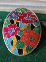 Vintage Brosche schönes Motiv Emaille im Cloisonne- Stil