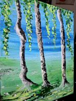 Original Acryl Gemälde 30x24cm Birkenwald  Handgemalt