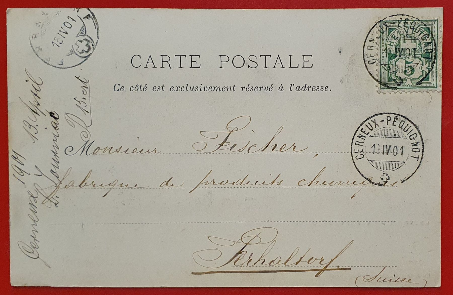 Cartoline postali: Cerneux-Péquignot 1901 – Usato da Kreuzlingen venduto da Rschweiz1 1