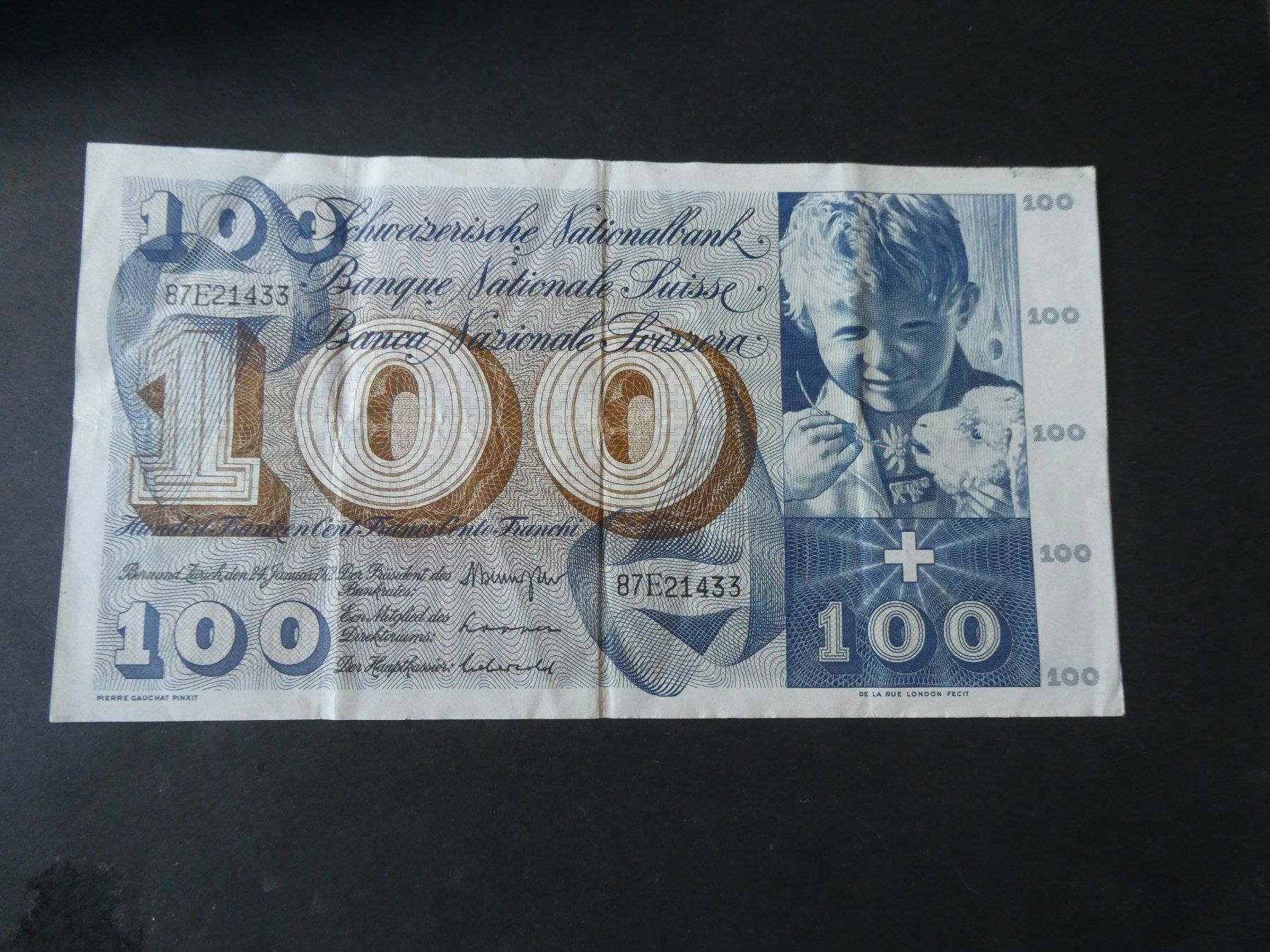 Banconote: Schweiz 1972,  100 Franken – Usato da Hinterforst venduto da Rohusri