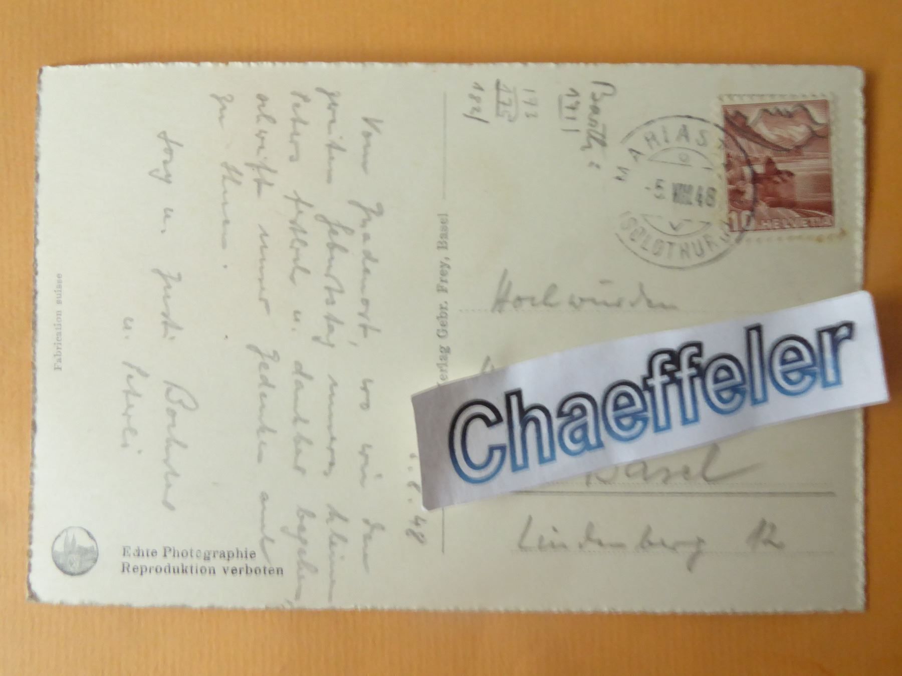 Cartoline postali: 1948   90  Mariastein – Usato da Zürich venduto da Chaeffeler 1