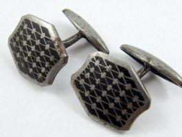 Vintage Niello Silber Manschettenknöpfe Cuff Links Russland