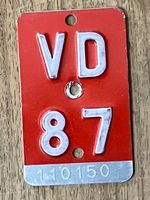 VD 87 - VELONUMMER - FAHRRADSCHILD - PLAQUE DE VELO - VD 87