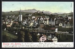 AK Herisau, Stadtpanorama mit Säntis