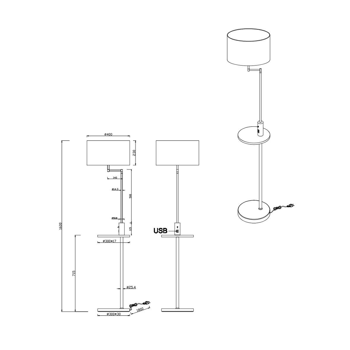 Lampade: Stehleuchte, Stoffschirm, 160 cm Höhe – Nuovo (secondo la descrizione) da Kreuzlingen venduto da Smart-Light 4
