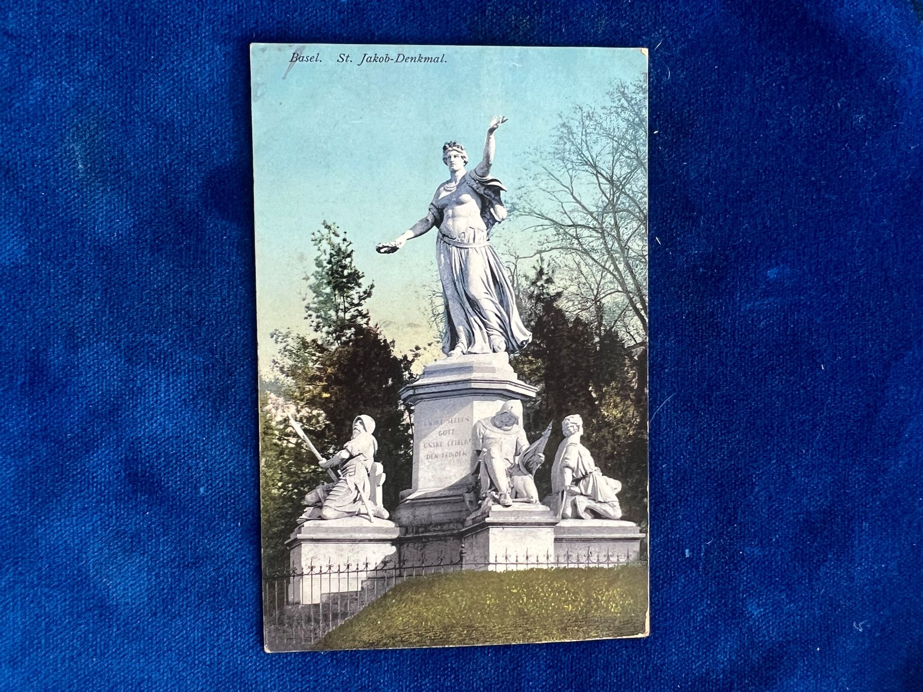 Cartoline postali: Alte Ansichtskarte Basel St. Jakobs-Denkmal 1907 – Usato da Hermetschwil-Staffeln venduto da militaria-schweiz