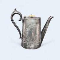Antike viktoriansche Teekanne Kanne Zinn graviert, 1870-1890