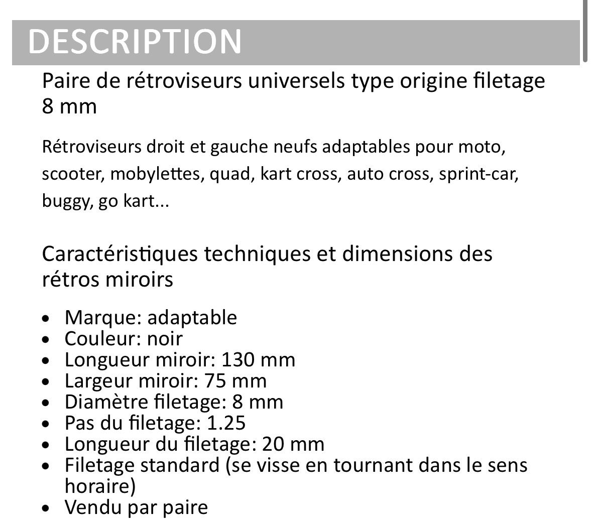 Tutti i ricambio per moto: Rétroviseurs moto/scooter – Nuovo (secondo la descrizione) da Grandson venduto da elviejo19 1