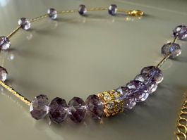 Amethyst Halskette vergoldet Choker Halsschmuck Collier 40
