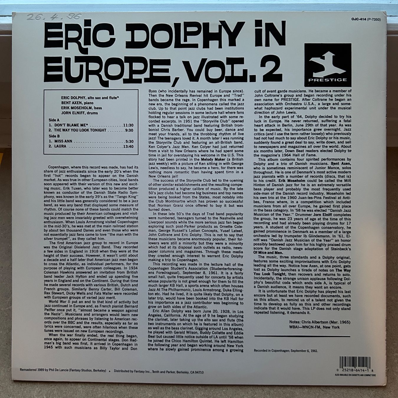 Dischi in vinile: Eric Dolphy In Europe Vol. 2 LP – Usato da Lausanne venduto da Pask1 1