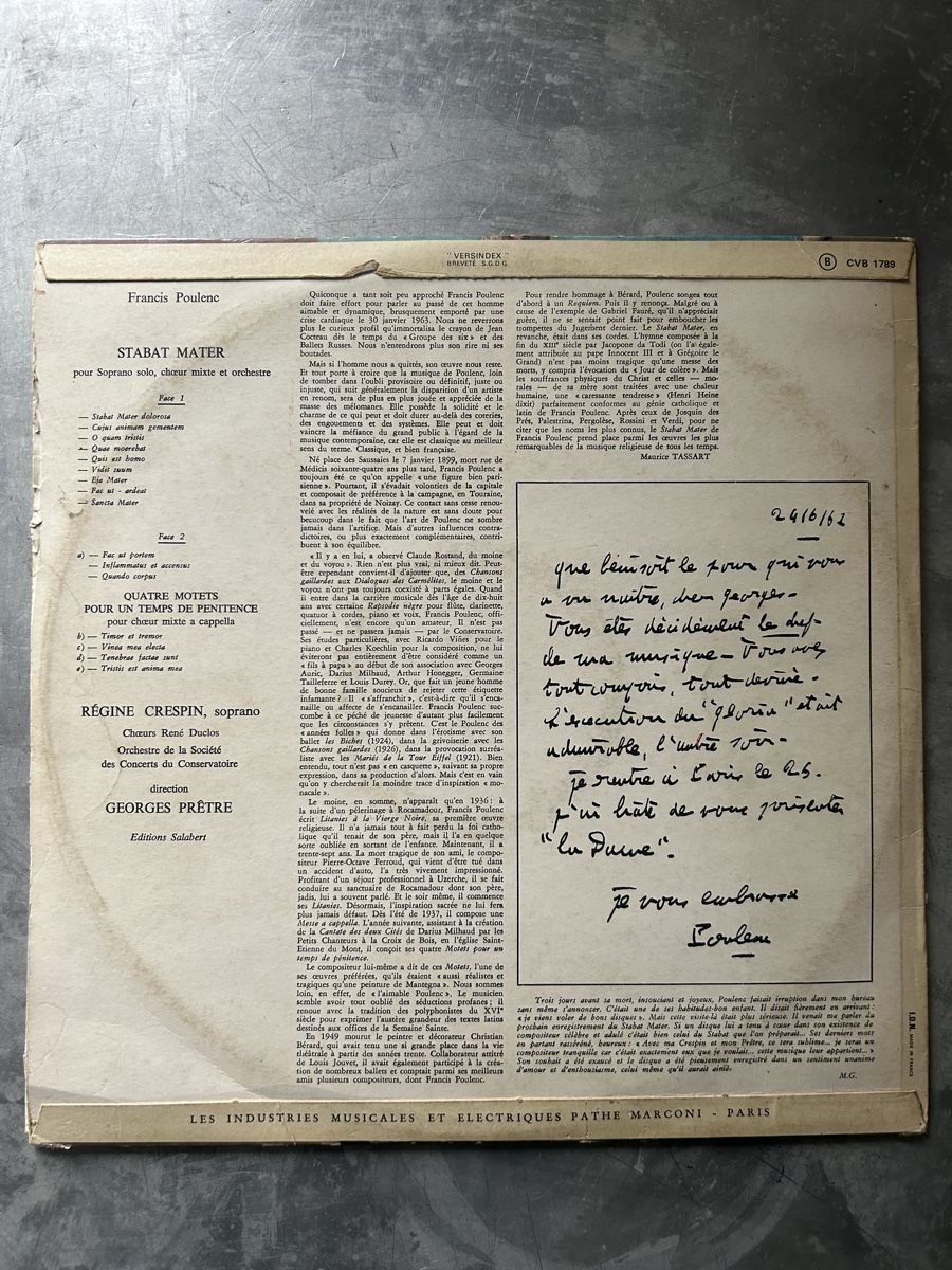 Schallplatten: Poulenc - Stabat Mater - LP, CVB 1789 – Gebraucht aus Winterthur von lenolson 1