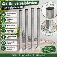 4x Alberts Universalpfosten 30 × 30 mm, 1020 mm, feuerverzin