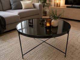 Eleganter Salontisch mit Glasplatte & Metallgestell Ø 63 cm