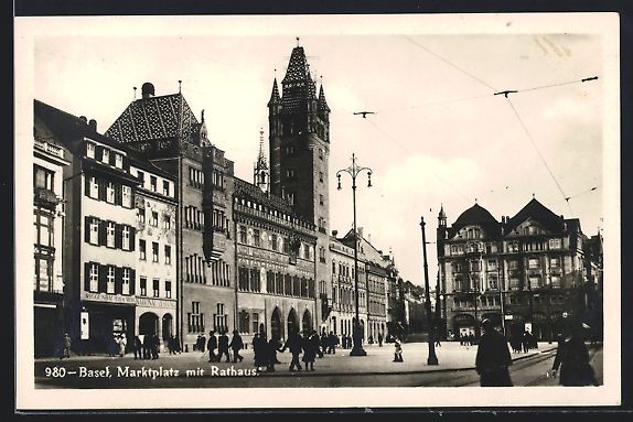 Ansichtskarten: AK Basel, Marktplatz mit Rathaus, 1931 – Gebraucht aus Berlin von bartko-reher