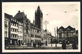 AK Basel, Marktplatz mit Rathaus, 1931