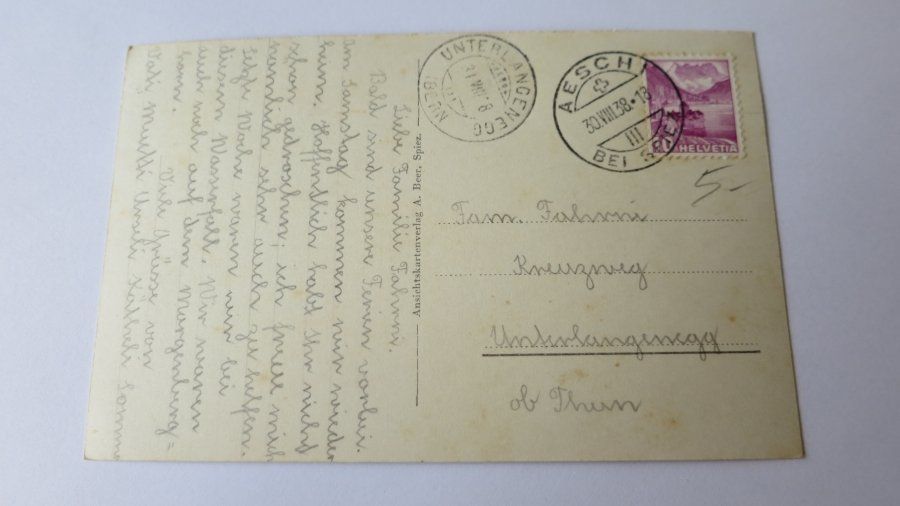 Cartoline postali: Pochtenfall - im Suldthal bei Aeschi - 1938 – Usato da Jona venduto da centumprata 1