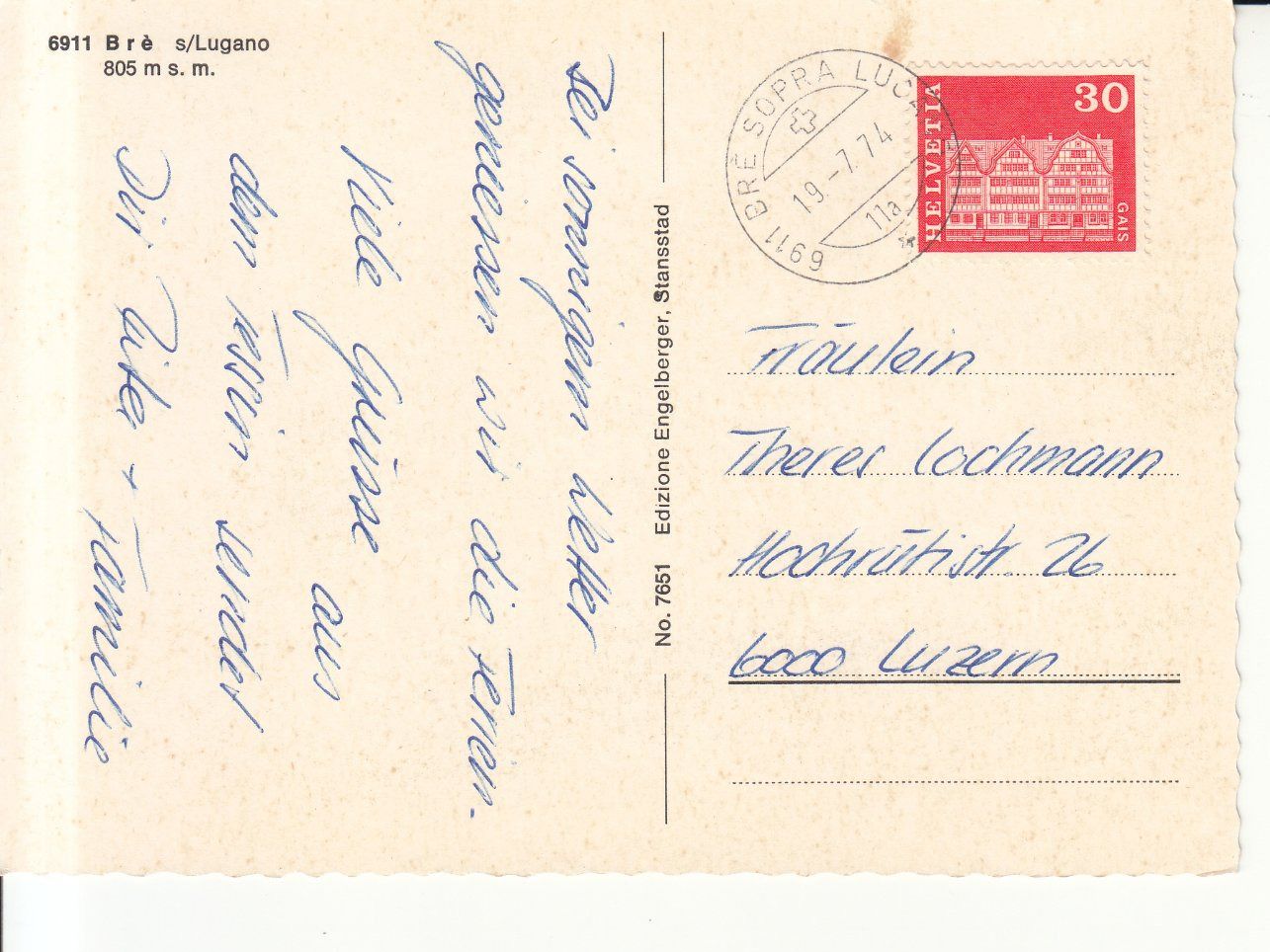 Cartes postales: Brè 1974 – D'occasion à Bürglen TG par StampGraf 1