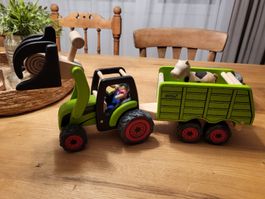 Pintoy Traktor mit Anhänger und Mann/Kuh