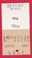 KARTON BILLETT, BRIG VISP, 2.KLASSE, EINFACH, HALBTAX