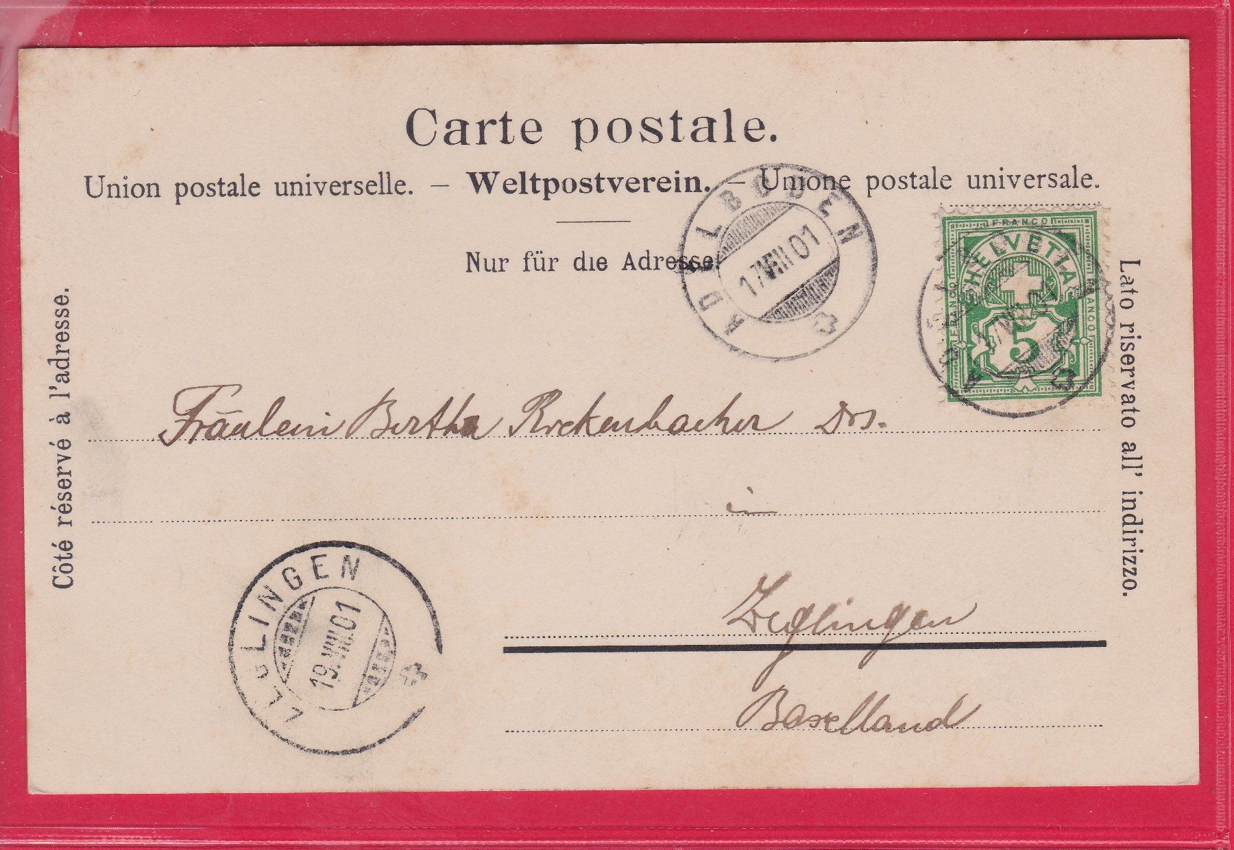 Cartoline postali: GRUSS AUS ADELBODEN, 17.8.1901 – Usato da Oberrieden venduto da Gebirgsstelze 1