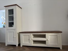 Massivholz TV-Lowboard/Kommode & Vitrine/Regal– Vintage