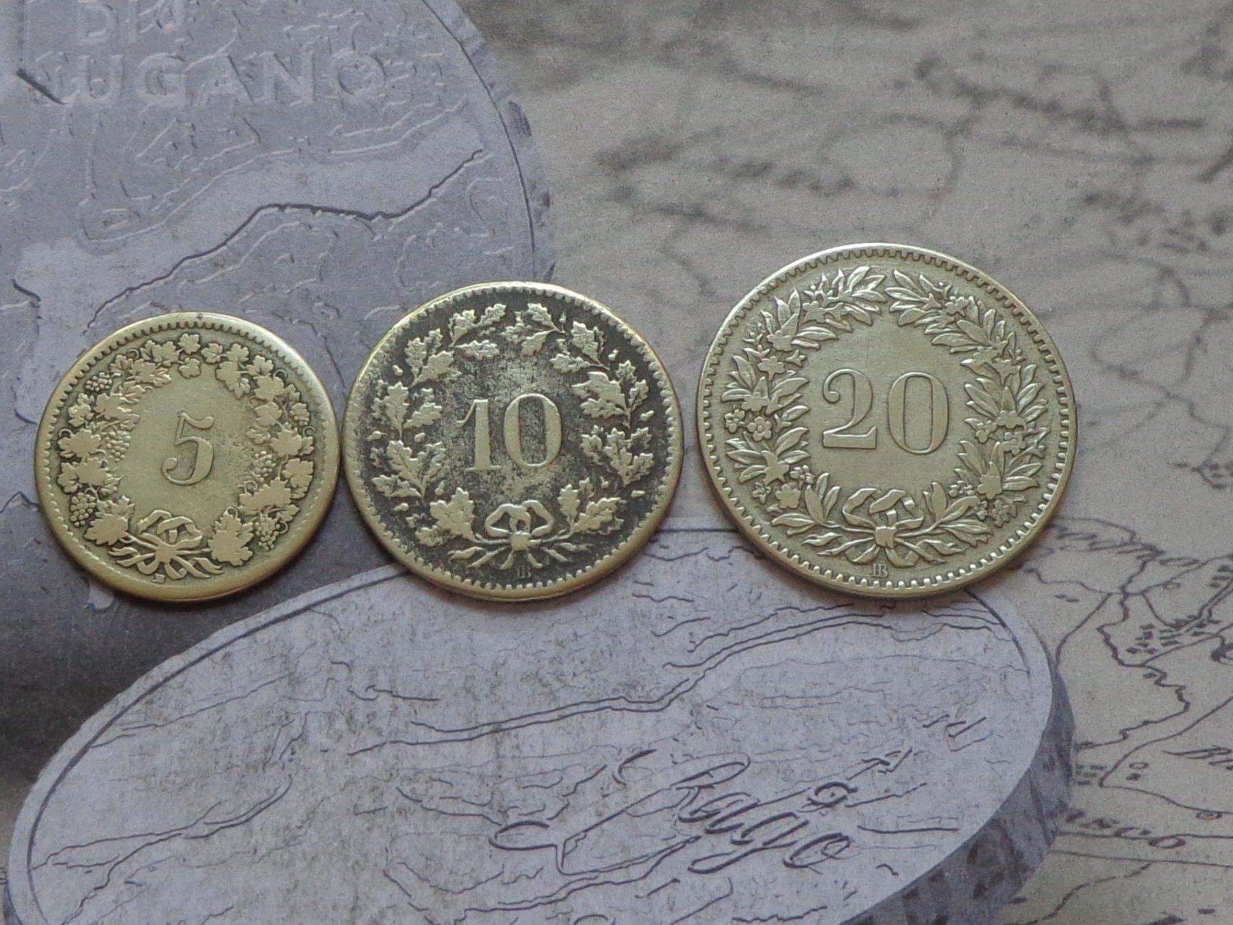 Tutti le monete: 3 pièces : 5 cts -10 cts - 20 cts 1850 - billon – Usato da Pully venduto da UCA01 1