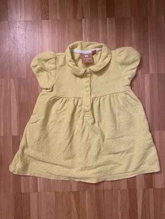 Manor Baby lemon dress with white dots, size 68/6M