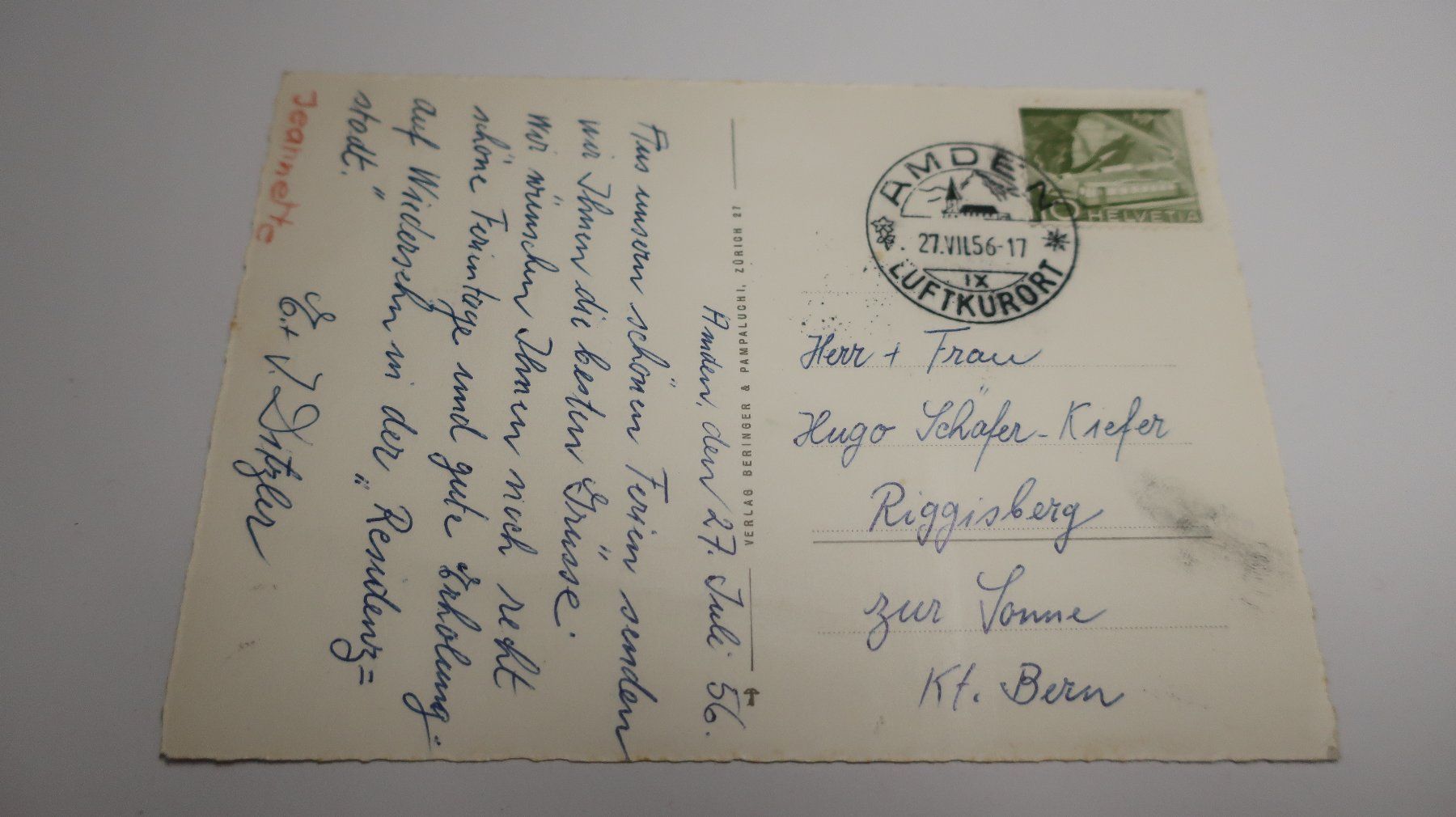 Cartoline postali: Amden mit Rautistock und Glärnisch  1956 – Usato da Cormoret venduto da Pascalll2001 3