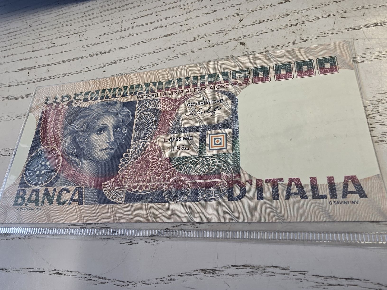 Banconote: Banknote 50000 Lire Italien  – Nuovo e nell'imballaggio originale da Herisau venduto da Antiques.AR