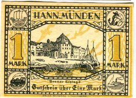 Notgeld "1 Mark. Hann. Münden 1922"