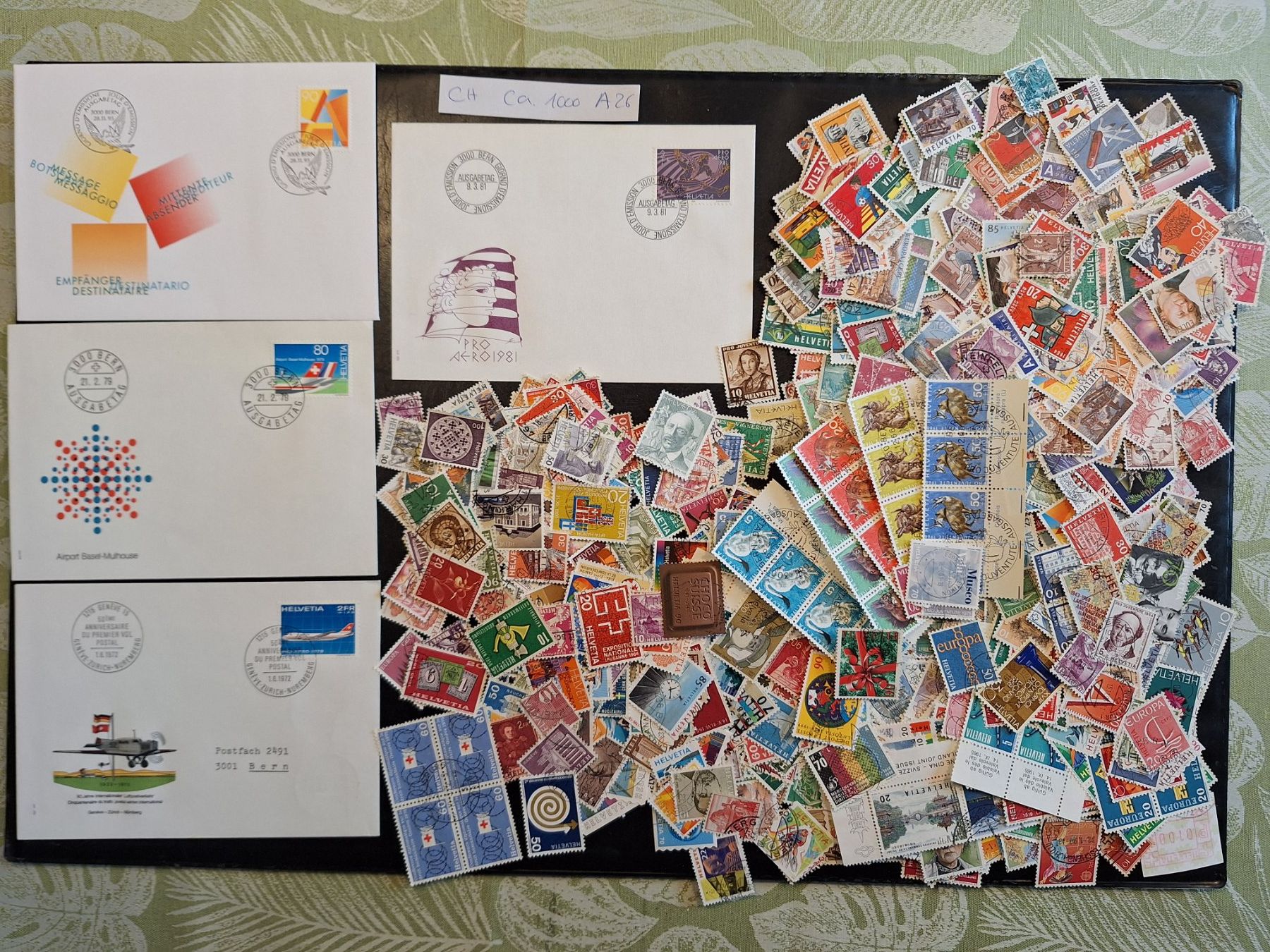 Alle Briefmarken: CH- ca. 1000 und 4 Briefe dazu (A26) – Gebraucht aus Genolier von Antoine30