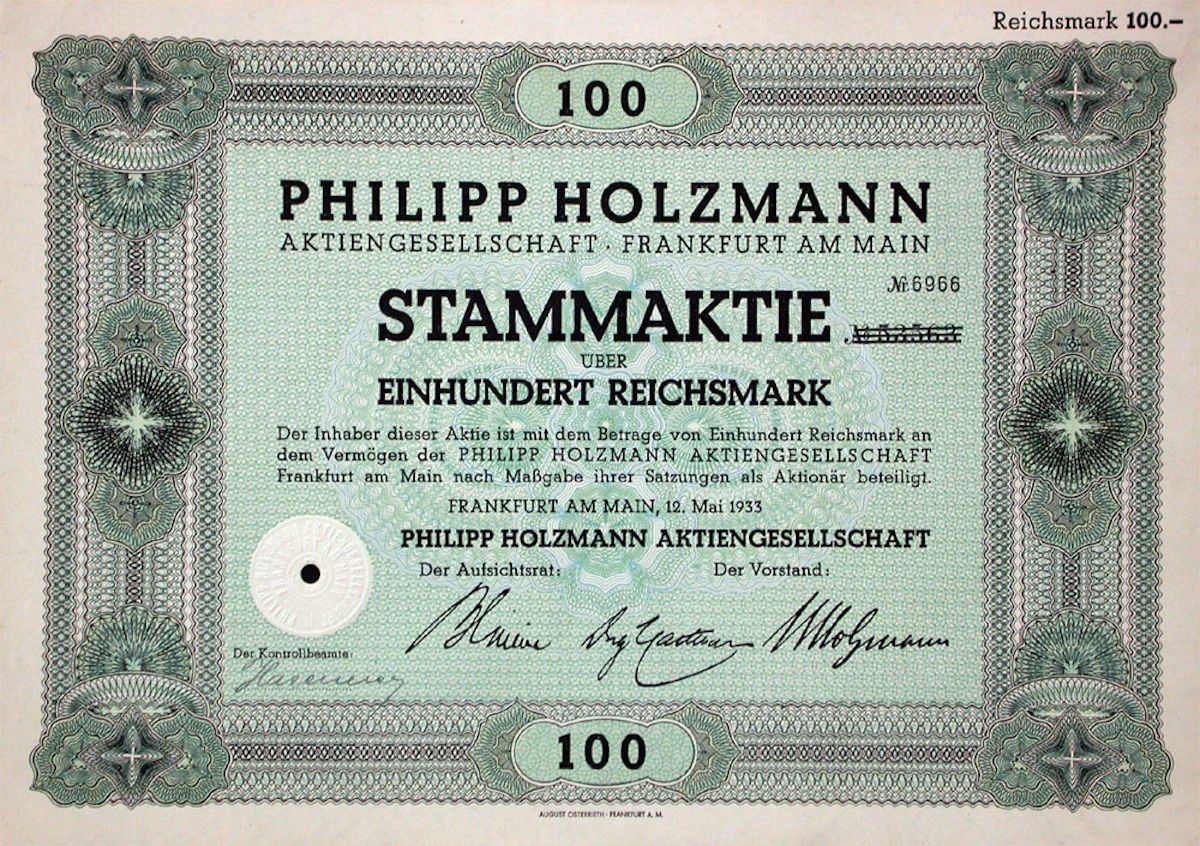 Documenti: Philipp Holzmann AG, Frankfurt - 1933 – Usato da Solothurn venduto da Sgasche