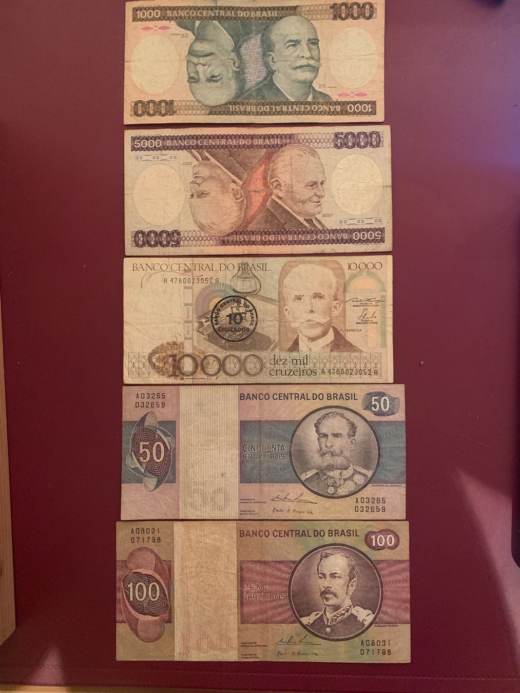 Banknoten: BRASIL - LOT 5 Noten / Billets - Gebraucht / Usagés – Gebraucht aus Le Lignon von Trikles