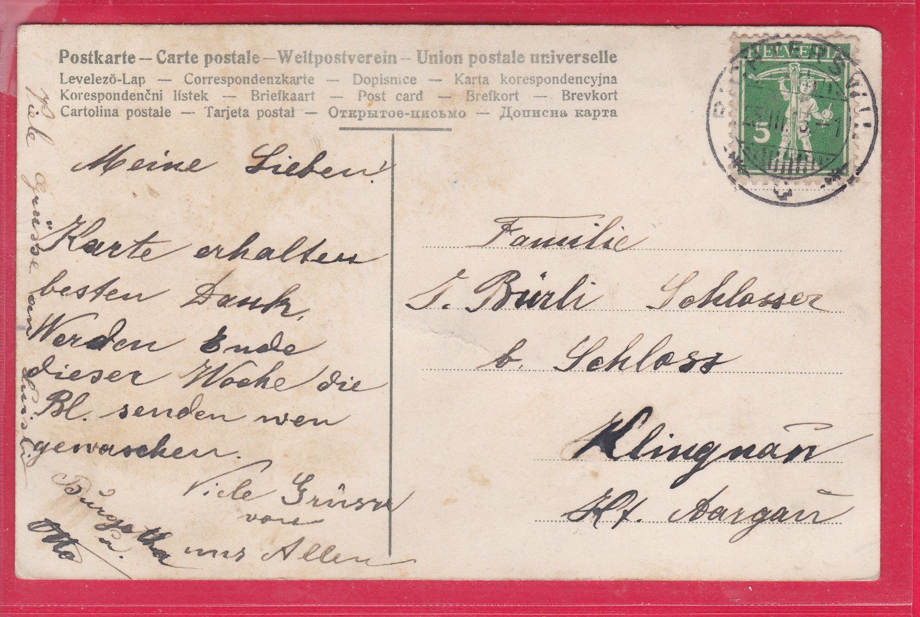 Ansichtskarten: FRÖHLICHE OSTERN, 25.3.1913 – Gebraucht aus Oberrieden von Gebirgsstelze 1