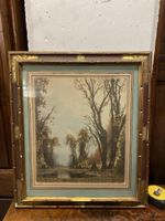 Ancienne gravure encadrée "Le petit bassin" automne